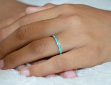 Genuine Blue Turquoise Ring 925 Sterling Silver Eternity Wedding Band For Her