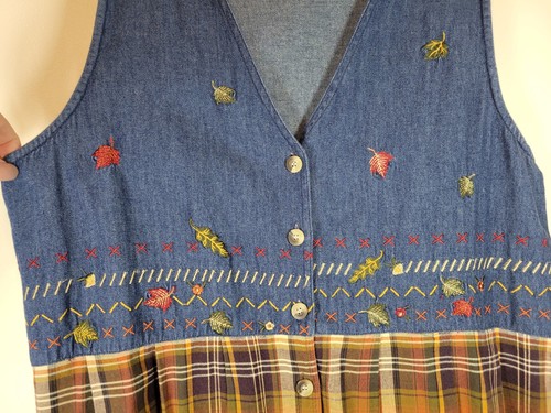Casey & Max Vintage Autumn Fall Denim And Plaid Dress Jumper Large - Picture 2 of 15
