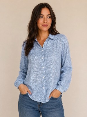 Light H&M Women s Blue Floral Button-Up Blouse   Size 4 Casual Business Flow