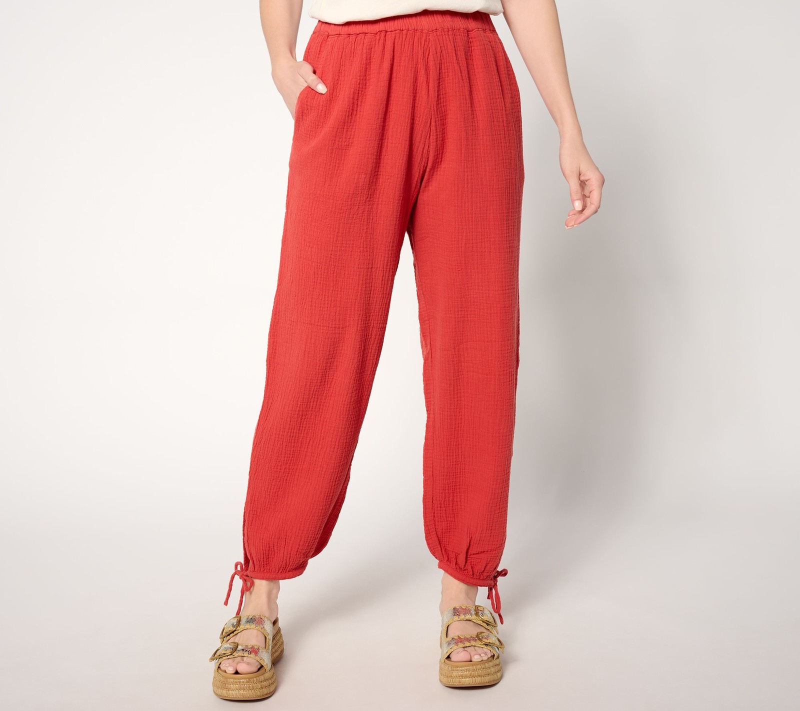 Peace Love World Women's Pants Sz M Boheme Gauze Barrel Leg Ankle Orange A648025