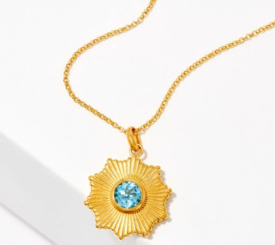 Or Paz Sterling Silver 14K Plated Blue Topaz Strobe Sun Necklace, 18''