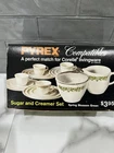 PYREX Corning Spring Blossom Crazy  Creamer Sugar & Lid HTF 3 Piece Set Vintage