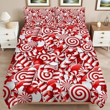 Christmas Bedding Set 3 Pieces Soft Comforter Cover Twin Size One Size Candy