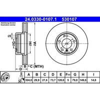 Bremsscheibe ATE 24.0330-0107.1 (2 Stk.) FüR BMW 5Er