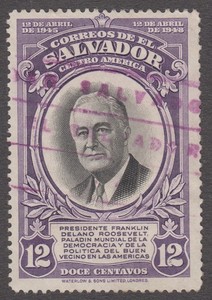 EL SALVADOR 1948. 12c. Franklin D. Roosevelt. 3rd anniversary of death. Sc# 608
