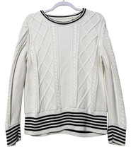 Barbour Sweater Womens 12 White Chunky Melita Cable Knit Pullover Tennis