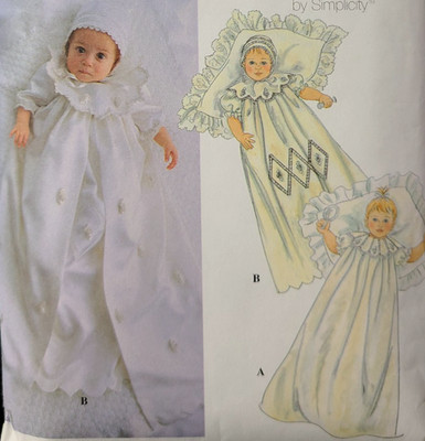 Uncut Simplicity 8853 Sew Pattern Infant Baby Baptism Christening Gown Coat Hat