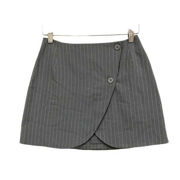 Glassons Skirt Womens 8 Grey Pinstripe Wrap Mini Lined Button Workwear Office