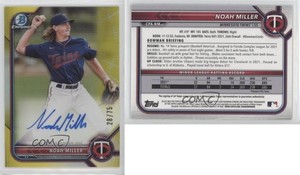 2022 Bowman Chrome Prospect Auto Yellow Refractor /75 Noah Miller #CPA-NM Auto
