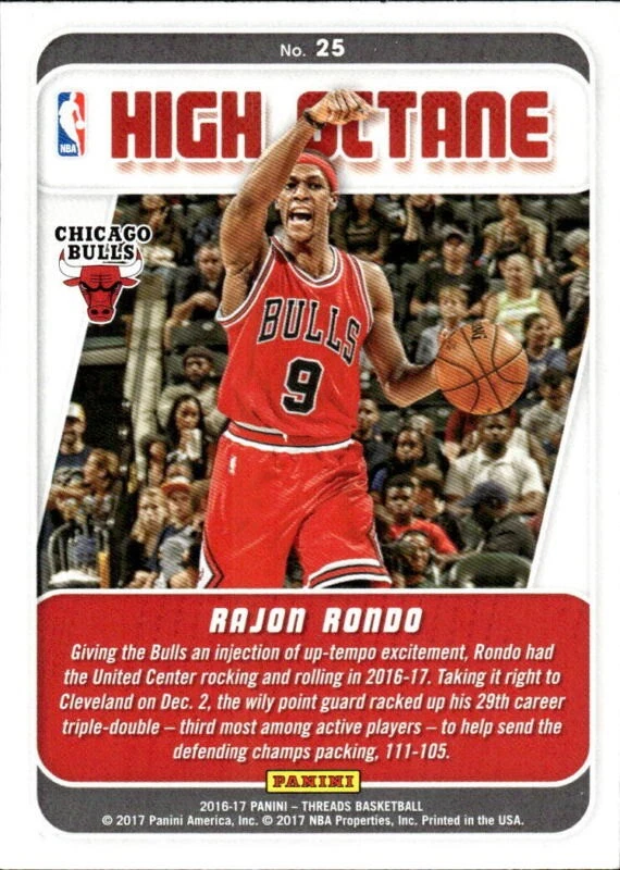 2016 PANINI THREADS RAJON RONDO 25 MINT HIGH OCTANE BASKETBALL CHICAGO BULLS - Image 2 of 2