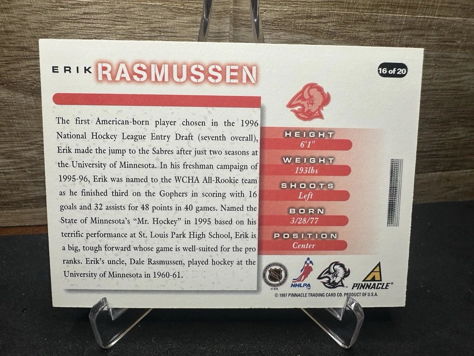 1997-98 Score - Erik Rasmussen #58 Rookie RC Sabres In-Person ON-CARD AUTO - Image 2 of 2