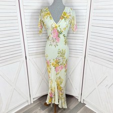 Abercrombie & Fitch Dress Medium Green Floral Chiffon Flutter Romantic Fairy