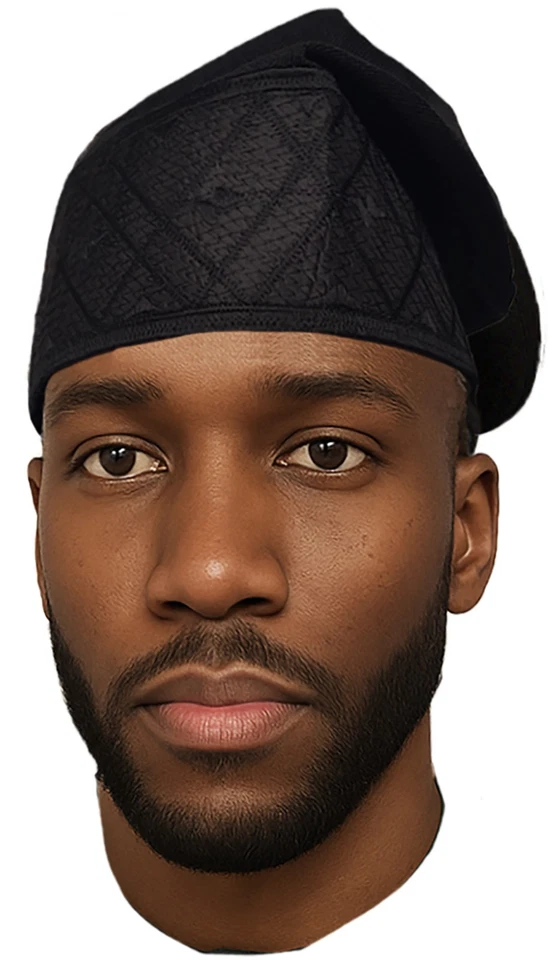 Gorra negra africana bordada ASO Oke | Sombrero tradicional nigeriano para hombre | Boda Foto 3 de 4