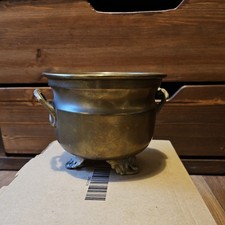 Antique Copper/Brass? Cauldron Coal Distressed Planter Pot 3  Footed Stand 14cm