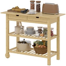 HOMCOM Carrello Cucina con 2 Cassetti, 2 Ripiani e 2 Ruote in Bambù 100x43x75cm