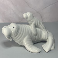 Adorable White Ceramic Mother and Baby WALRUS Figurine GOT