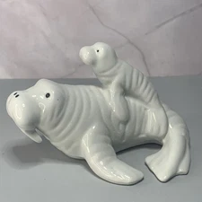 Adorable White Ceramic Mother and Baby WALRUS Figurine GOT