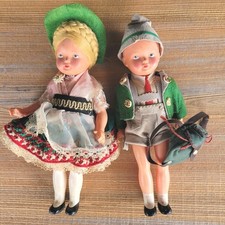German Vintage Original Boy  Girl Celluloid Dolls Zwilling-Fox Trachten-Puppen