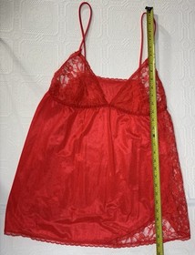 Vintage Mini Babydoll Chiffon & Lace Lingerie Size Medium Flame Red LADY CAMEO
