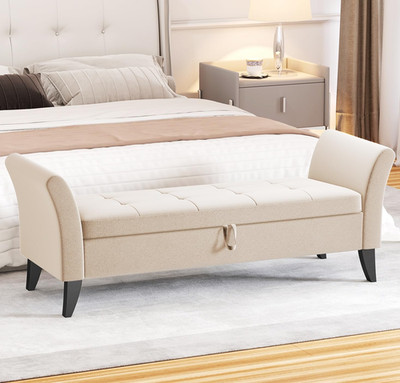51'' Storage Ottoman Bench, Velvet Bedroom End of Bed Bench, Upholstered Window B