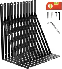 LEOPO 18 Inch Shelf Brackets (12 Pack) - Heavy Duty 18 Inch, Black-12 Pack 