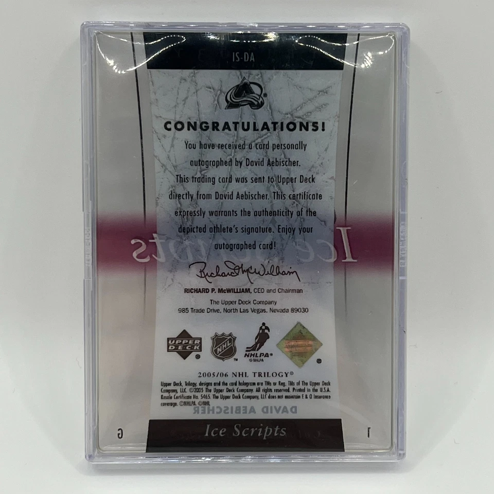 2005-06 Upper Deck Trilogy Ice Scripts David Aebischer #DA - Image 2 of 2