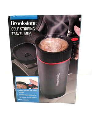 Brookstone Self Stirring Travel Coffee Mug 14oz Stainless Steel NEW