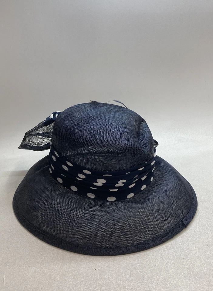 August Accesorios Azul Marino Paja Derby Sombrero Lunares Arco Fascinador Mujer Foto 2 de 4