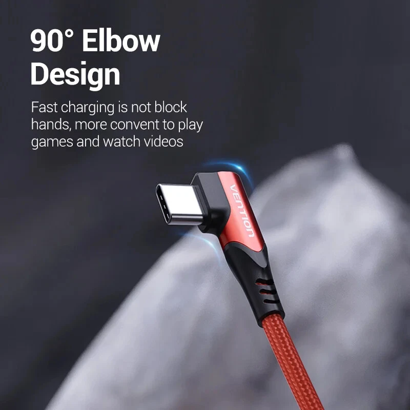 USB Type C Cable 3A 90 Angle Charger Cable Fast Charge Game for Samsung Phone - Image 2 of 4