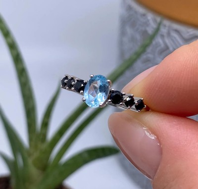 Topas Himmelblau und Spinell natürlicher Edelstein Ring, Silber 925, vergoldet, 8US