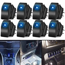8x Waterproof Rocker Toggle Switch 12V ON-OFF 4P Blue LED For Polaris RZR Ranger
