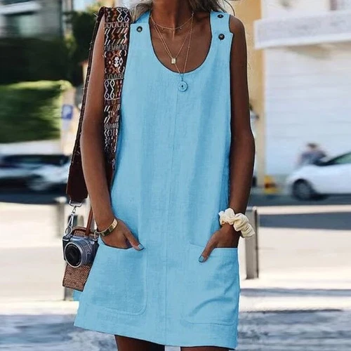 Women Beach Casual Dress Strap Mini Sundress Boho Summer Ladies Loose Midi Gown - Bild 9 von 22