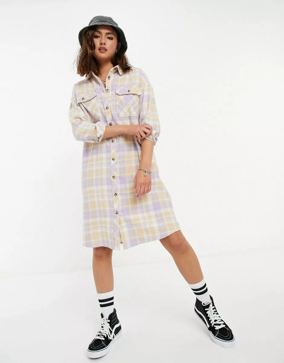 NEW PIMKIE CHECK OVERSIZED LONGLINE BUTTON FRONT SHIRT DRESS BOHO