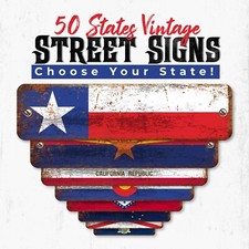 Vintage USA States Flag Door/Wall Metal Sign Wall Decor Plaque Home shop 3x12"