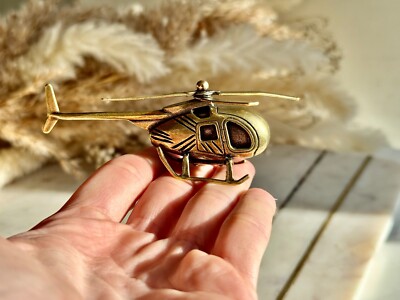 Messing Hubschrauber Miniatur - Drehpropeller, Retro Luftfahrt Geschenk