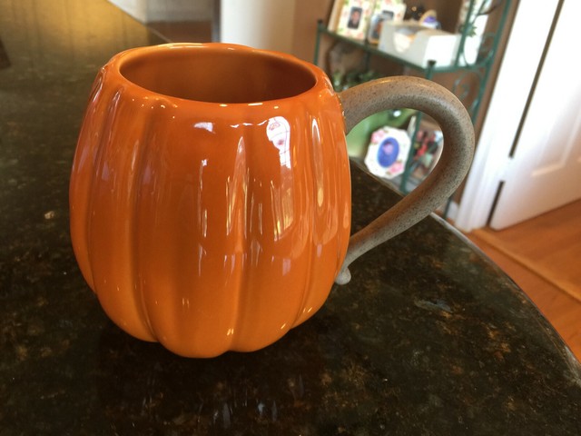 Pottery Barn Figural Rustic Pumpkin Mug Cup Fall Thanksgiving Halloween