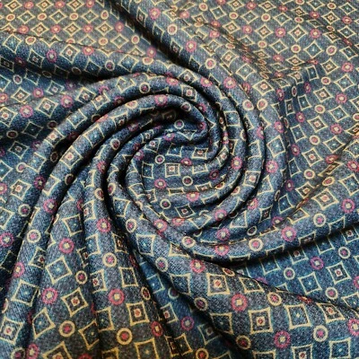 TEXTILE STATION Abito tessuto jersey viscosa verde geometrico materiale costume artigianale 58" metro