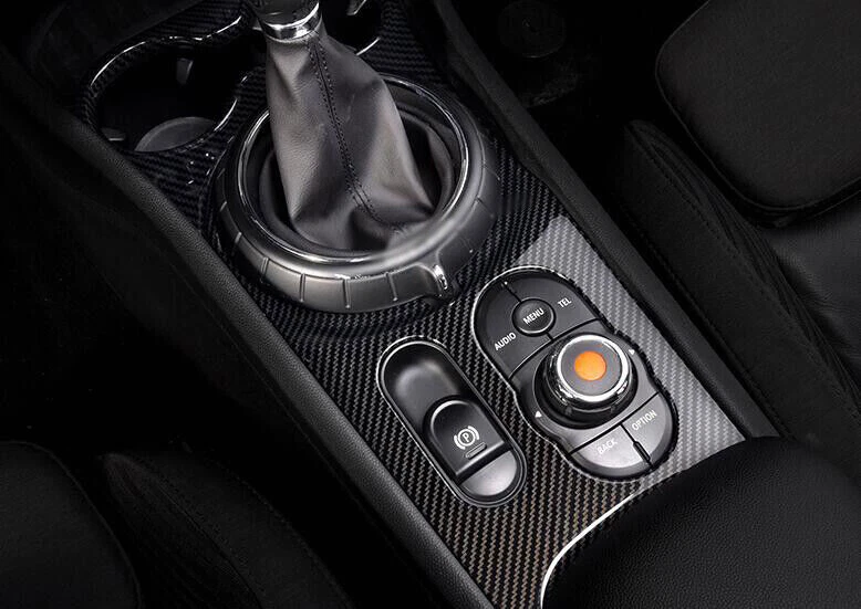 Cubierta de panel de cambio de marchas central de acero de fibra de carbono para Mini Cooper Clubman F54 Foto 2 de 4