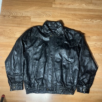 Vintage Black PBX Basics Leather Zip Up Jacket Coat Size XL