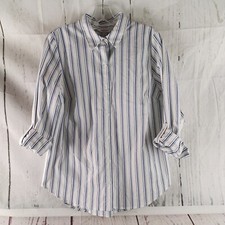 NWT $40 Nine West Button Up Women Size M Cotton Blend Purple White Striped Shirt