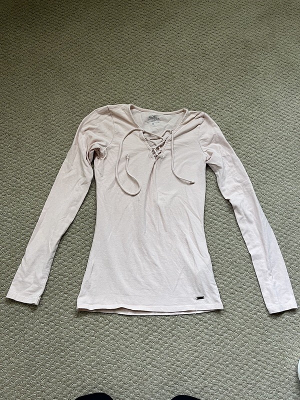 Hollister Women’s Pink Lace Up Long Sleeve Shirt Top Size Small