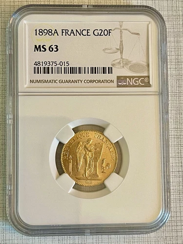 France 1898A 20 Francs Gold NGC MS63 Sku# 4331