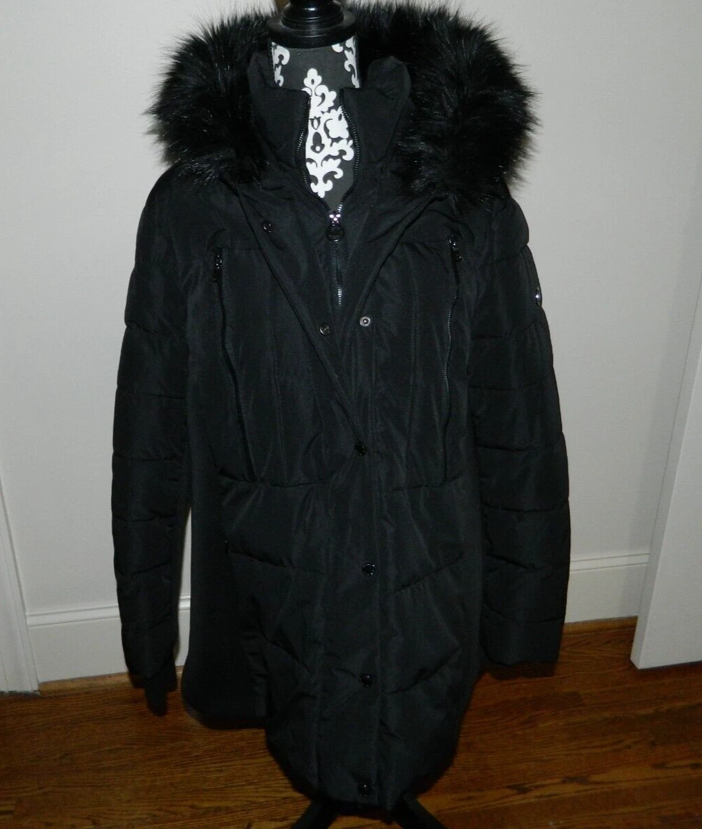 Cappotto donna Michael Kors nero con cappuccio in pelliccia staccabile taglia 3X