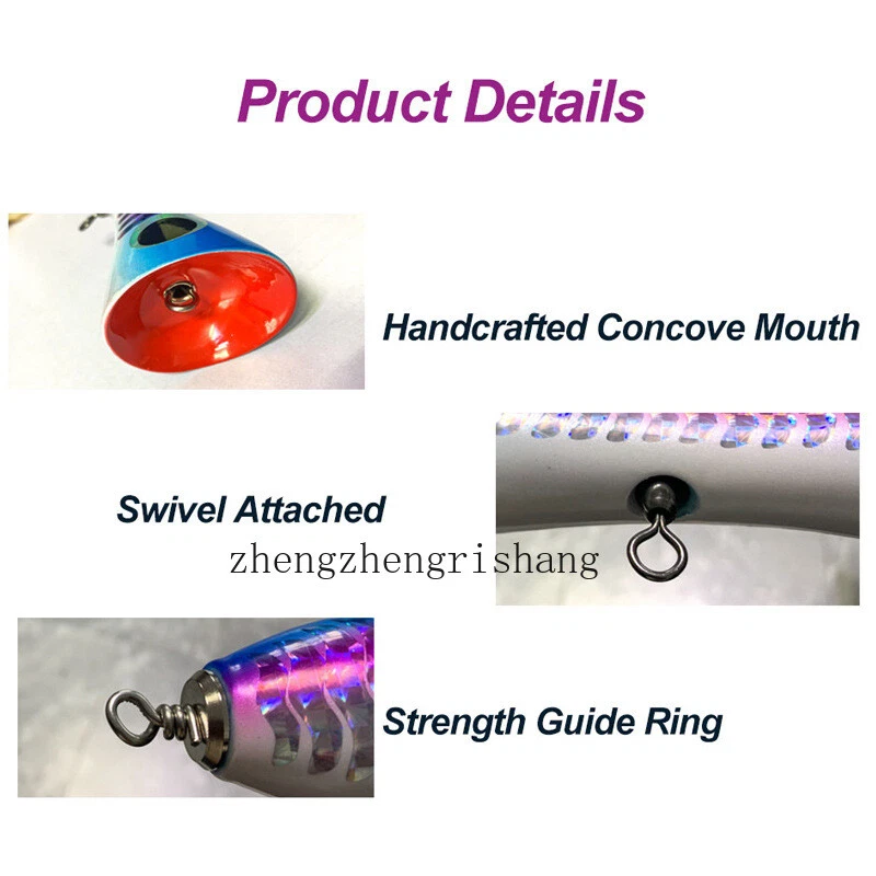 Señuelo de arrastre Popper de madera 220 mm 120 g flotante Big Game Topwater agua salada 1 pieza Foto 3 de 4