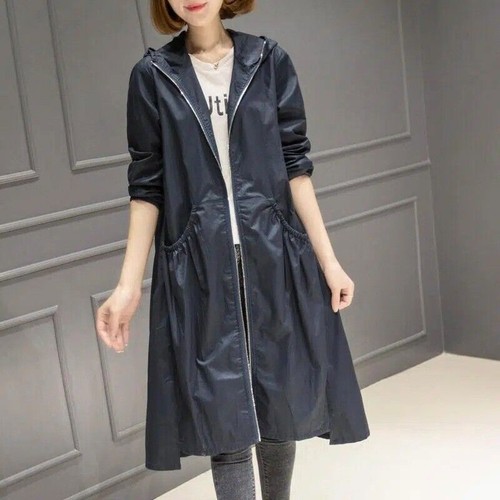 Women 2023 New Spring Autumn Loose Hooded Female Windbreaker Casual Outerwear - Foto 7 di 15