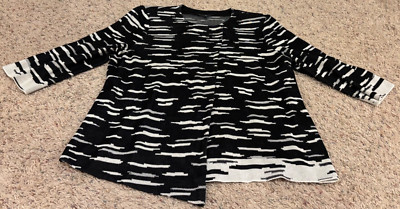 Ming Wang Cardigan Jacket Black/White Womens Size Large Workwear Knit Luxury