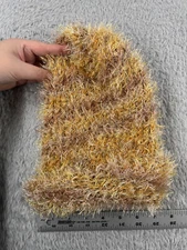 Shaggy Beanie Toque Womens One Size Beige Brown Spiral Stripe Knit Fuzzy Soft