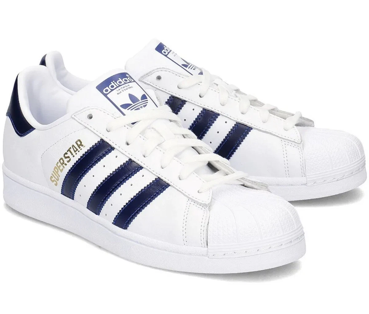 New!!! Adidas Superstar B41996 Wht/Navy Blue Men's ( Youth ) Size 6.5 Wmns  Sz 8 | eBay