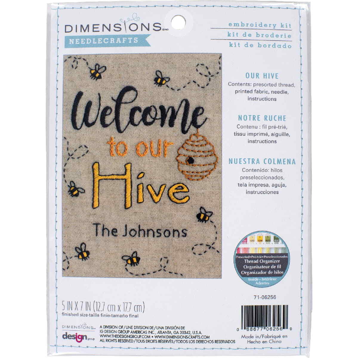 Dimensions stamped satin stitch kit ""Our Hive"", 12,7x17,7cm, DIY