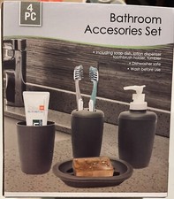 BNIB 4PC TOOTHBRUSH HOLDER, SOAP DISH, TUMBLER, DISPENSER BATHROOM ACCESSORY SET